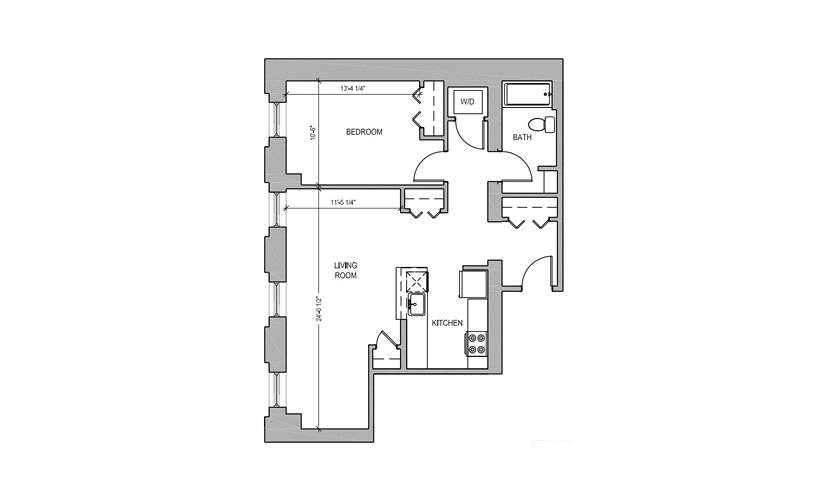 HC203 - 1 bedroom floor plan layout with 1 bathroom and 770 square feet