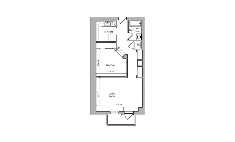 HC Studio Balcony - Studio floor plan layout with 1 bathroom and 636 square feet
