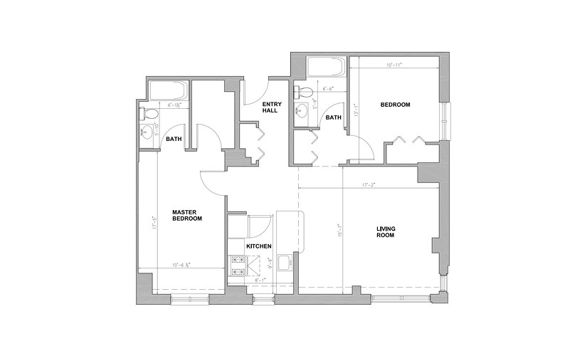 JC Franklin Square - 2 bedroom floor plan layout with 2 bathrooms and 1010 square feet